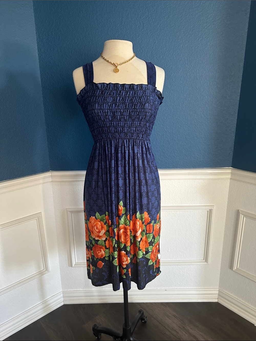 Blue dress with roses